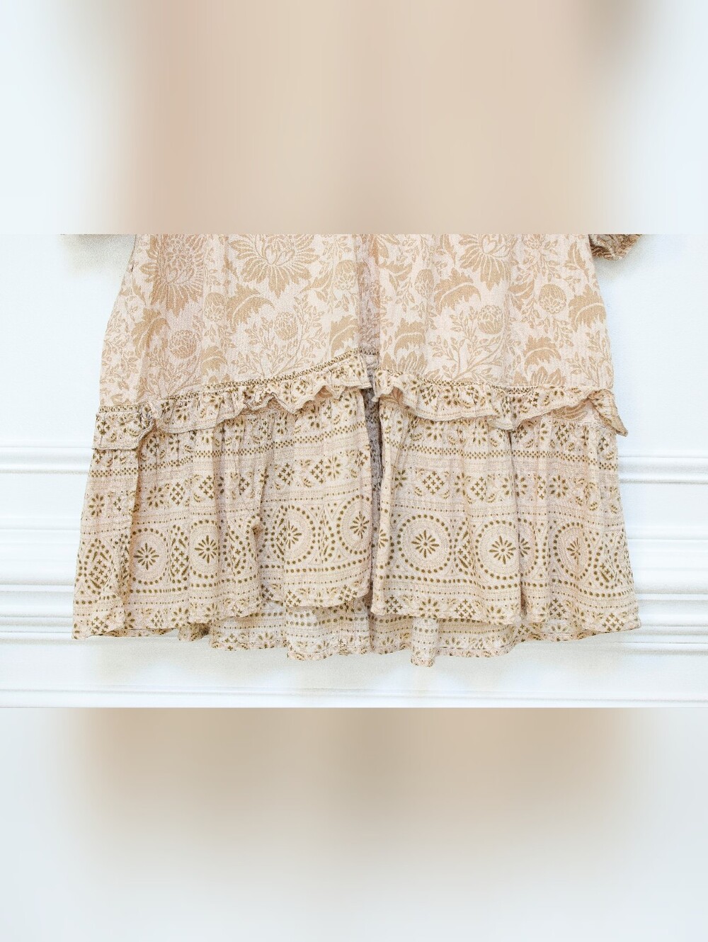 Spell Lioness Tunic Dress Beige Floral Babydoll Mini Sz XS Tassel Boho Romantic - Picture 7 of 15